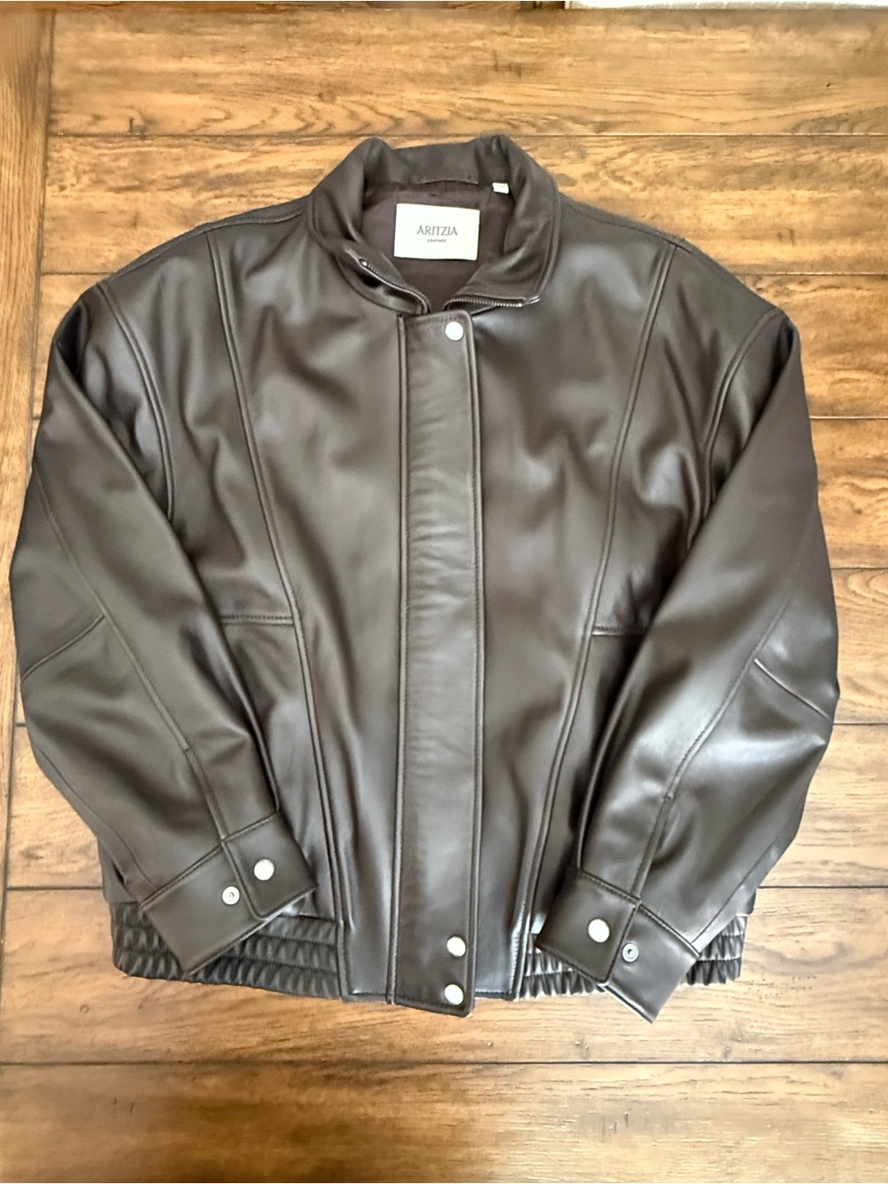 Aritzia Women's Dark Brown Leather Bomber Jacket